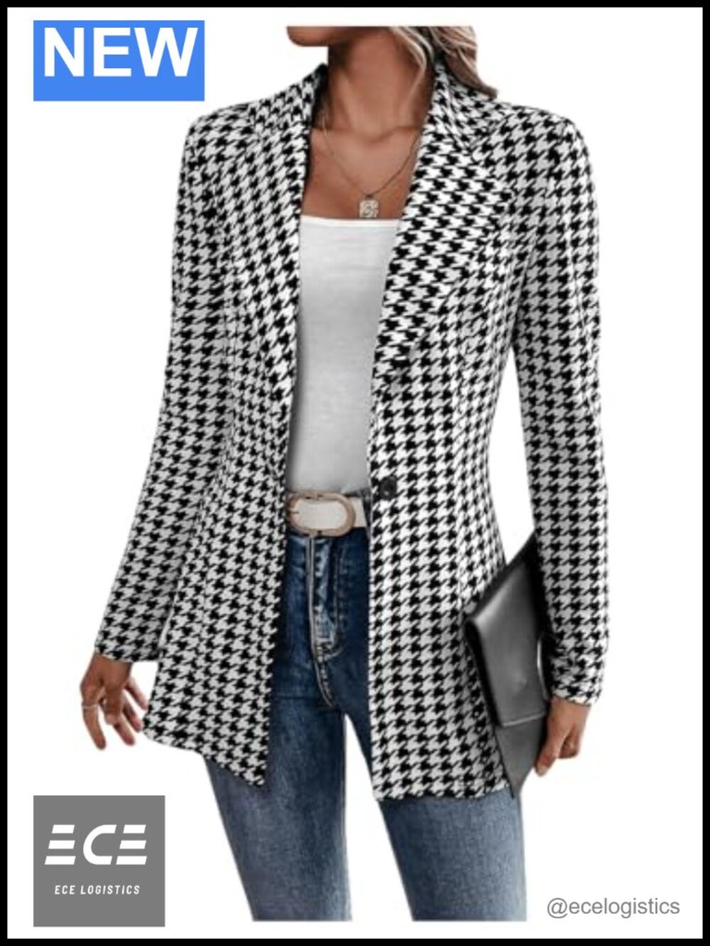 Houndstooth Long Sleeve Blazer Slim Fit Business Casual Jacket